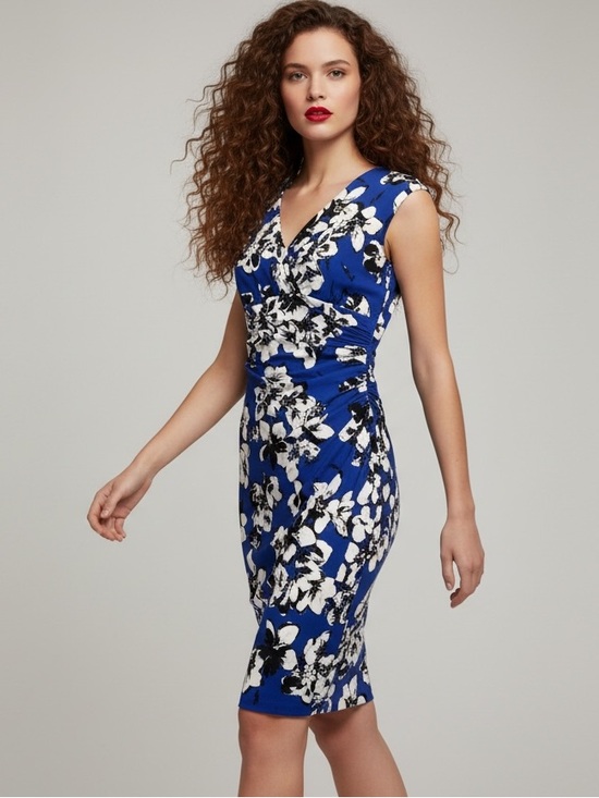Lauren Ralph Lauren Dresses & Skirts - Lauren Ralph Lauren Blue White Floral Ruched Side Sheath Dress Size 4